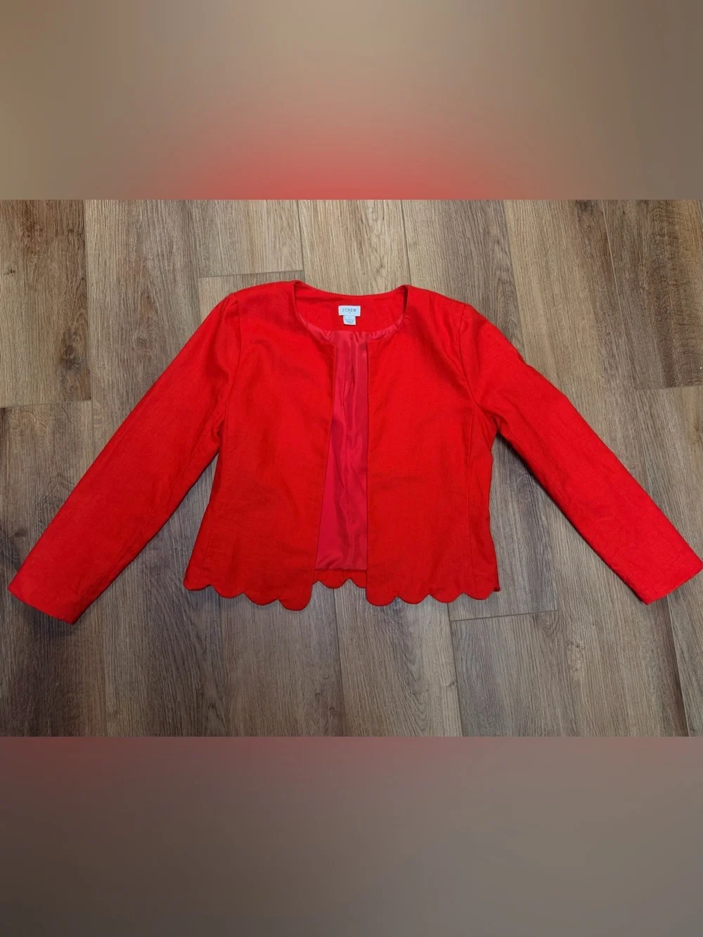 J.Crew Red Linen Blend Scallop Hem Jacket Blazer Small Preppy Holiday Workwear